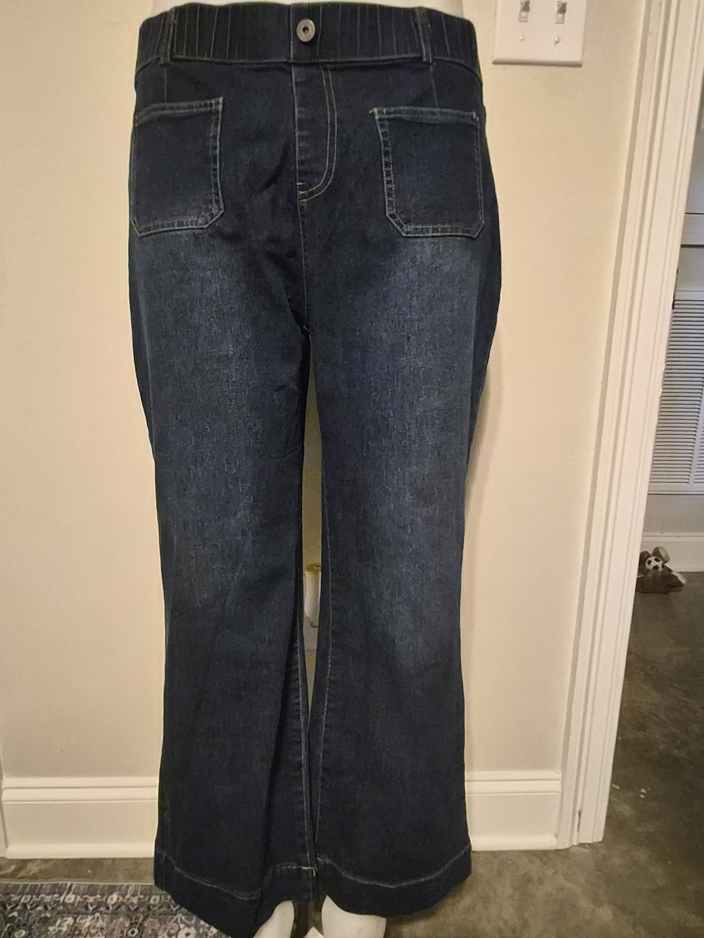 Dark Wash Wide Leg Denim Jeans Pull-On Comfort Waist Plus Size 2XL